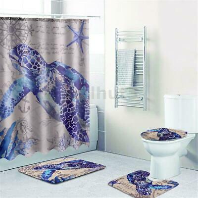 4 Pc Sea Turtle Shower Curtain Rug Bath Mat Set Non-Slip | Decor Gifts and More