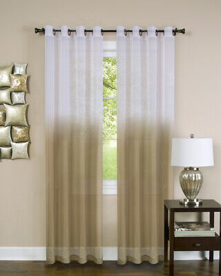 Window Panel Curtain Tan Two-Tone Fade Modern Semi-Sheer Light Filter w/Grommet | Decor Gifts and More