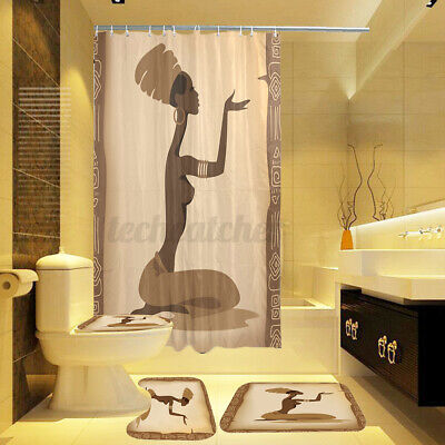 Ethnic Women Silhouette Tribal Shower Curtain Nonslip Rug Bath Mat Set | Decor Gifts and More
