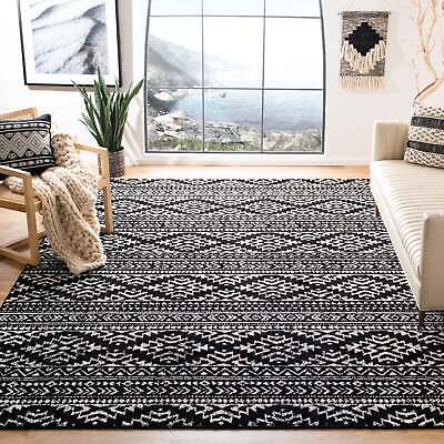 Tulum Bora Moroccan Boho Chic Area Rug Black/Ivory 3' x 3' Square - Home Decor Gifts and More